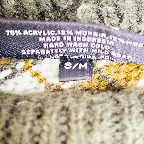 Wooden Ships Poncho Size S/M Mohair Wool‎ Blend Fringed Cowl Neck Green Stripe - Picture 8 of 10